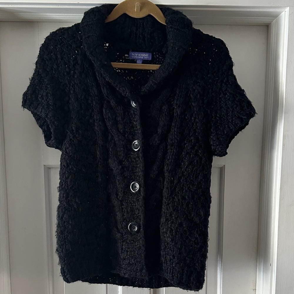 Vivienne Tam Black Short Sleeve Chunky Button Up Cardigan